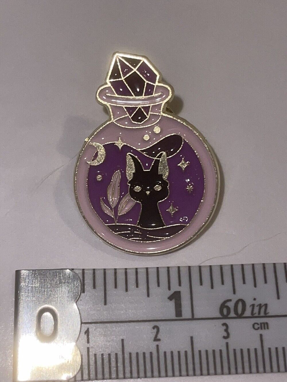 Purple Bottle Black Cat Mystical Pin Brooch